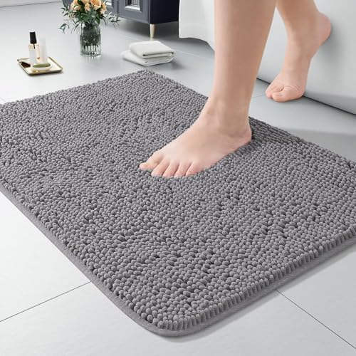 LOCHAS Luxury Bathroom Rug Shaggy Bath Mat 20 x 32 Inch, Gray