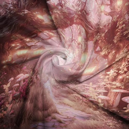 Fantasy Forest Path Shower Curtain Pink Fairy Magical Enchanted Misty Jungle Mushroom Floral Tree Butterfly Lantern Wonderland Bath Curtain Fabric Bathroom Accessories Decor with Hooks 70W x70L