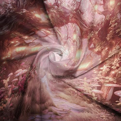 Fantasy Forest Path Shower Curtain Pink Fairy Magical Enchanted Misty Jungle Mushroom Floral Tree Butterfly Lantern Wonderland Bath Curtain Fabric Bathroom Accessories Decor with Hooks 70W x84L