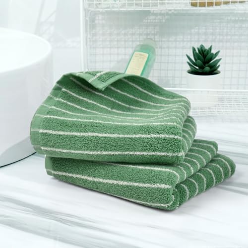 Jacquotha Hand Towels for Bathroom Green Striped - 2-Piece
