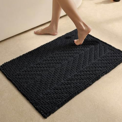 Sunfly Black Bathroom Rug, Waffle Bath Mat Non-Slip Washable Super Absorbent Quick Dry, Boho Farmhouse Bathroom Decor 20"x30" Black