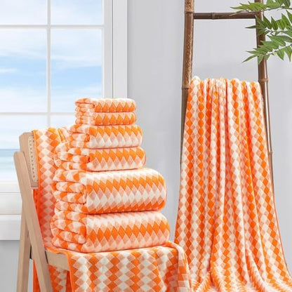 8 Piece Bathroom Towel Set |2 Oversized Bath Towels,2 Hand Towels,4 Washcloths| 600GSM Soft Hotel Towel Set Extra Large Bath Sheet for Bathroom,Highly Absorbent Quick Dry Bath Towel Collections,Orange