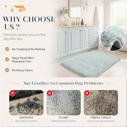 Yimobra Bath Rugs for Bathroom 32X20, Ultra Soft and Water Absorbent Bath Mats, Non Slip Plush Shower Mat, Microfiber Thick Matts for Bathroom Floor/Tub, Machine Washable, Sky Light Blue and White