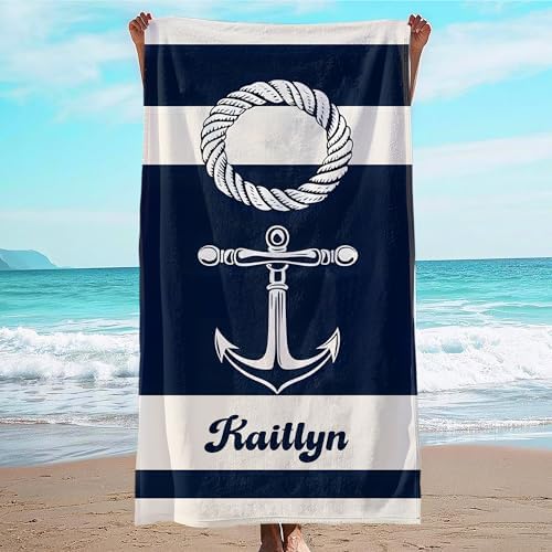 JML Custom Anchor Beach Towel with Name, Microfiber, 30 x 60 in