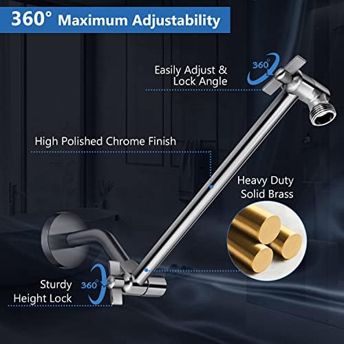 Shower Head Combo,12" Brushed Nickel High Pressure with 11" Extension Arm