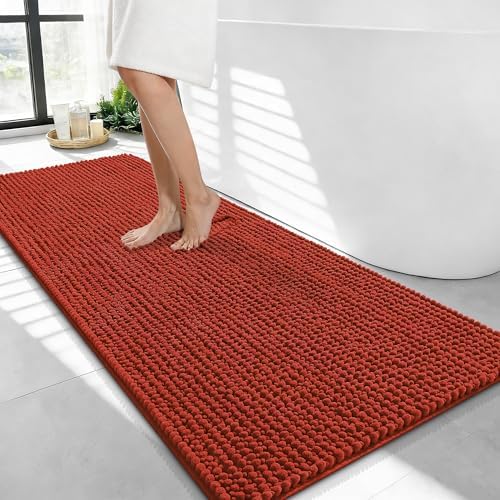 OLANLY Thick Chenille Bathroom Runner Rugs Mats 44x24, Rustic Terracotta