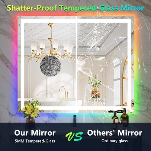 44x32 LED Bathroom Mirror with Lights, RGB Backlit Lighted Mirror