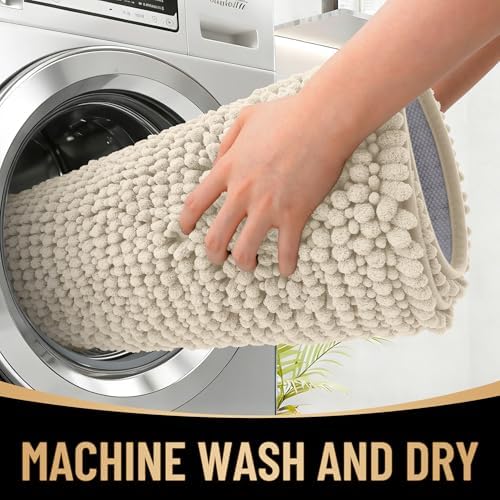 OLANLY Thick Chenille Bathroom Runner Rugs 70x24, Absorbent Bath Mat, Sand