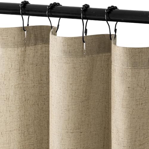 MIULEE W72*L84 Extra Long Linen Shower Curtain Khaki 12 Metal Hooks