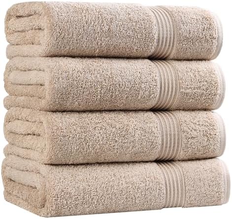 Superior Egyptian Cotton 4-Piece Bath Towel Set for Shower, Bath, Spa, Resort, Hotel, Soft Body Towels, Airbnb Essentials, Apartment, Dorm, Quick Dry, Absorbent, Bathroom Basics, Taupe