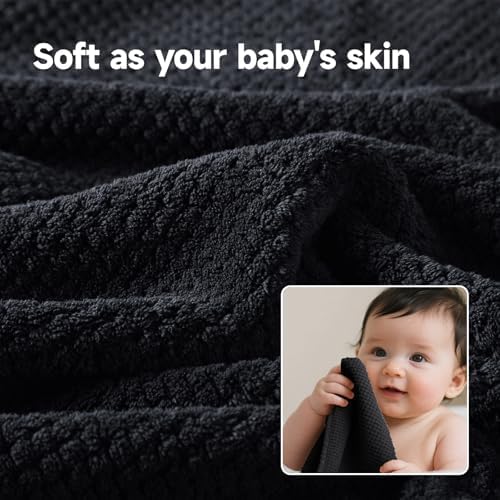 REDKISS 6-Piece Bath Towel Set - 2 Washcloths, 2 Hand Towels, 2 Bath Towels | Ultra-Fiber Coral Fleece, Super Absorbent, No Lint & No Fading | Perfect for Bathroom, Spa, Gym | Family & Adults-Black