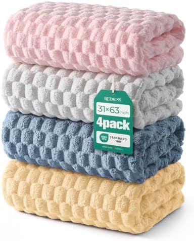 REDKISS Microfiber Bath Towel Large, 31”x 61” 4 Pack, Super Absorbent