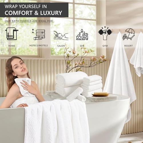 8 Piece Bath Towel Set White|2 Oversized Large Bath Sheet,2 Hand Towels,4 Washcloths| Ultra Soft Cozy Bath Towel Set for Bathroom Hotel Gym Spa,Highly Absorbent & Quick Dry Bathroom Towel Collections