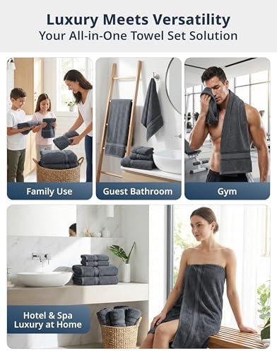LANE LINEN Towel Set for Bathroom 18 Piece Soft Absorbent - Cool Grey
