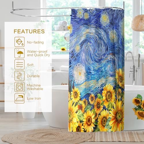 Shower Curtain Starry Night Sunflowers Van Gogh Inspired Art Decor 72x72