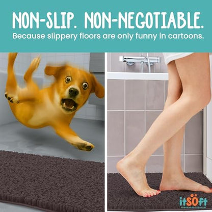 Small Chenille Bath Mats 22"x14", Plush Absorbent Bath Mats Quick Dry, Soft & Machine Washable, Non Slip Carpet for Bathroom, Thick Bathroom Rugs, Shower Restroom Rug Mat, Alfombras De Bano, Bathrugs