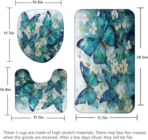 Chrainy 4pcs Green Butterfly Shower Cutain Set Bathroom Decor with Rugs