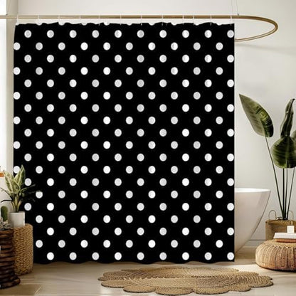 Polka Dot Shower Curtain Black White Retro Spot Vintage Fabric Decorative Bathroom Curtains with Hooks,70" Wx75 H