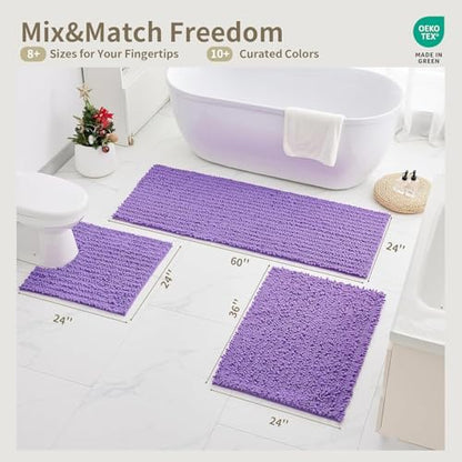 Toilet Rugs U-Shaped Mat 24x24, Contour Bathroom Mat - Ultra Soft & Absorbent Chenille, Quick-Dry, Machine Washable with Non Slip Barrier Backing, Purple