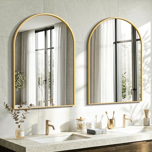 AMOISE Arched Bathroom Mirror for wall, 2 Pack 36"x24" Vanity Mirror, Gold