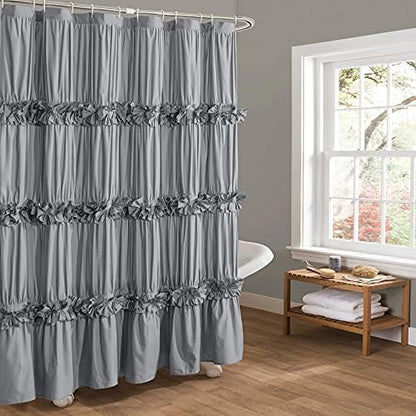 Homechoice Decor Victorian Ruffle Shower Curtain, 72" W x 72" H, Gray