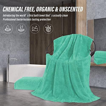 MOONQUEEN 6 Pack Premium Bath Towel Set - Quick Drying - Microfiber Coral Velvet Highly Absorbent Towels - Multipurpose Use as Bath Fitness, Bathroom, Shower, Sports, Yoga Towel (Aqua Green)