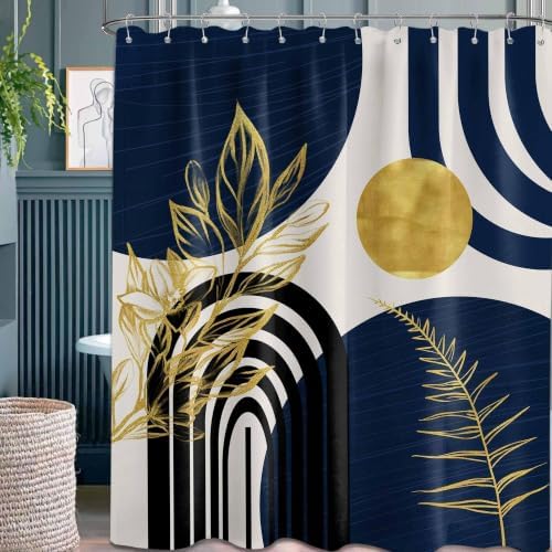 Navy Blue and Gold Shower Curtain, 72x72 in, Mid Century Modern