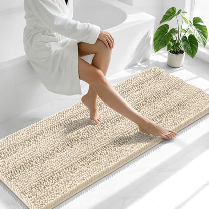 Smiry Thick Chenille Bathroom Runner Rugs 59x20, Absorbent Bath Mat, Sand