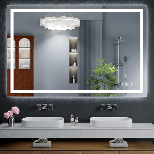55"x36" LED Bathroom Mirror with Lights, Backlit+Frontlit, Anti-Fog