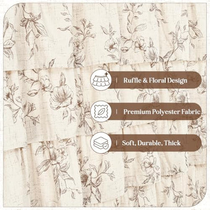 Long Farmhouse Floral Shower Curtain, Ruffle Bathroom Curtains, 72"Wx78"L
