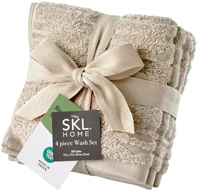 SKL Home CloudSoft Washcloth Set, 4-Piece, 100% Cotton Luxury, Oatmeal