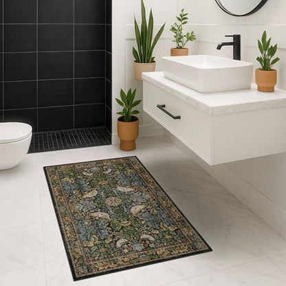 Large Entryway Rugs Indoor - 3x4 Washable Rugs for Kitchen Bedroom Beside Bed Door Mat Indoor Entrance with Moody Woodland Flowers, Non Slip Stain Resistant Low Pile