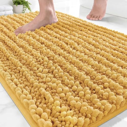 Disolla Yellow Bathroom Rug 20x32 Inch - Luxury Chenille Bath Mat, Thick Shaggy Plush Absorbent Rug, Non-Slip Machine Washable Mats for Bathroom Floor & Decor