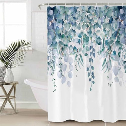 Shower Curtain Bathroom Set Country Eucalyptus Leaves Waterproof Shower Curtains with Grommets Hooks Watercolor Teal Green Leaf Privacy Bath Curtain for Bathtub Decor 72x78in