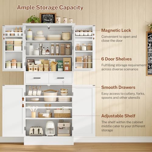 Farmhouse Pantry Cabinet, Tall Kitchen Storage Cabinet with Barn Doors