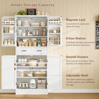 Farmhouse Pantry Cabinet, Tall Kitchen Storage Cabinet with Barn Doors