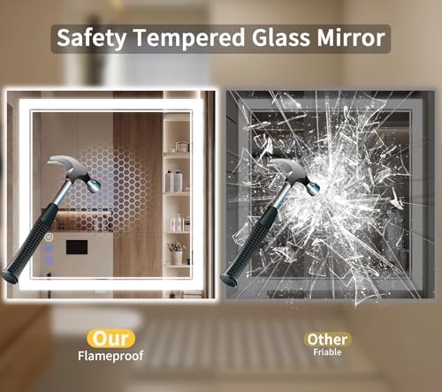 36"x36" LED Bathroom Mirror with Lights, Anti-Fog, Backlit + Front Lit, Dimmable, Led Vanity Mirror for Wall, 3 Colors, Memory Function, Shatter-Proof Tempered Glass