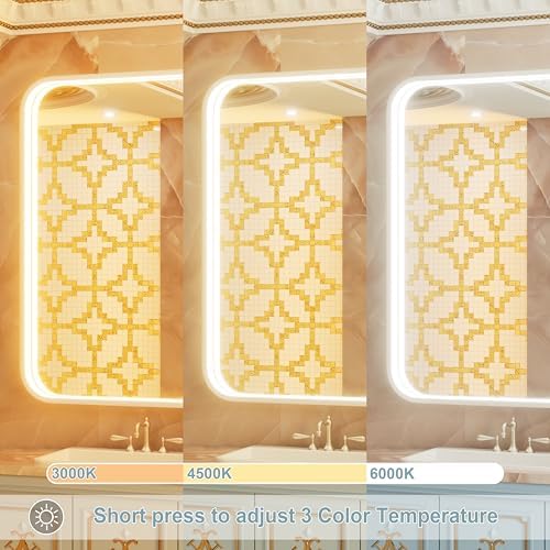 48"x36" Silver LED Bathroom Mirror,Adjust 3000K/4500K/6000K Light