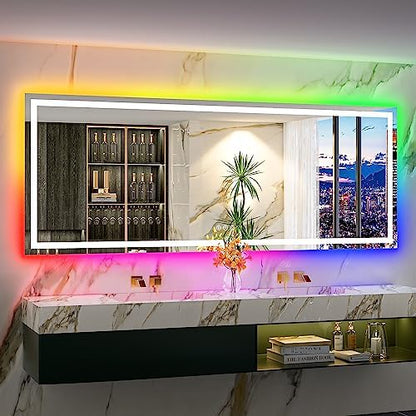 96x36 LED Bathroom Mirror with Lights, RGB Backlit Lighted Mirror