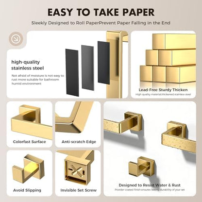 15-Pieces Gold Bathroom Accessories Set, 24 Inch Towel Bar Set