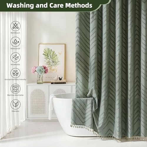 Siiluminisoy Sage Green Shower Curtain for Bathroom Boho Shower Curtain