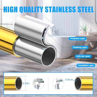 TEECK Shower Curtain Rod, 32-43 inch Adjustable Spring Tension Curtain Rod, Never Rust Anti-Slip Shower Curtain Rod for Bathroom, No Drilling, Never Collapse, Easy to Use, Gold