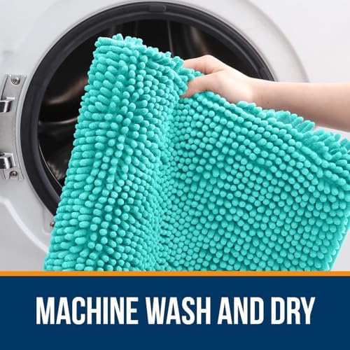 OLANLY Chenille Bathroom Rugs Mats Sets 2 Piece, 47"x20"+30"x20", Teal