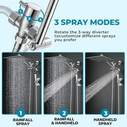 Shower Head, Rain Shower Head with Handheld Spray Combo, 12Inch Adjustable High Pressure Rainfall Shower Head, Dual Showerhead Set with Extension Arm