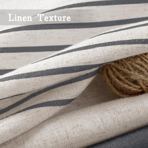 Dark Grey Boho Linen Striped Shower Curtain with Tassel 72"W X 72"L