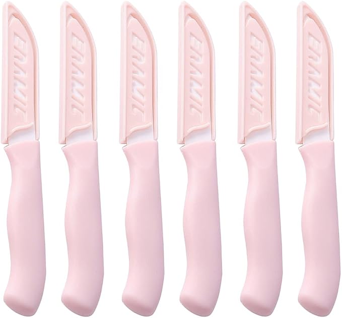 6 Pack Ceramic Paring Knife with Knife Cover, Lightweight Ceramic Knives, Fruit and Vegetable Small Knife (Pink)