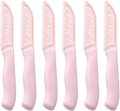 6 Pack Ceramic Paring Knife with Knife Cover, Lightweight Ceramic Knives, Fruit and Vegetable Small Knife (Pink)