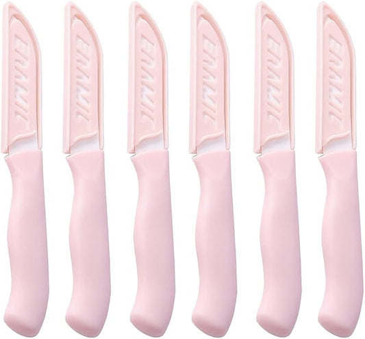 6 Pack Ceramic Paring Knife with Knife Cover, Lightweight Ceramic Knives, Fruit and Vegetable Small Knife (Pink)