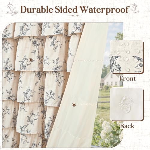 Yinhua Long Farmhouse Ruffle Shower Curtains for Bathroom, 72" Wx78 L