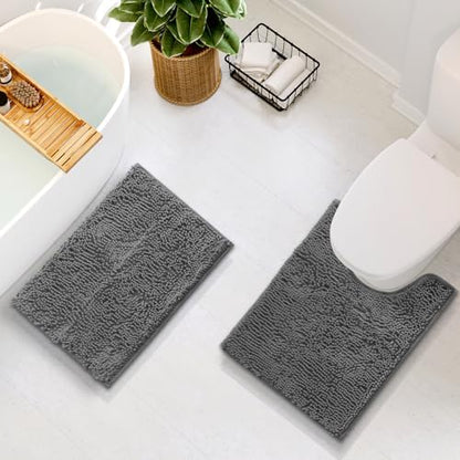 Hearth & Harbor Bathroom Rugs, Chenille Bath Mat - Machine Washable Bath Mats for Bathroom Non-Slip Backing Rubber, Quick Dry Bathroom Mat - Grey 17x24-20x24
